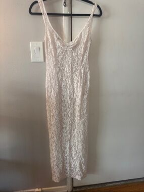 Rumored White Lace Slip Dress - Sheer Overlay